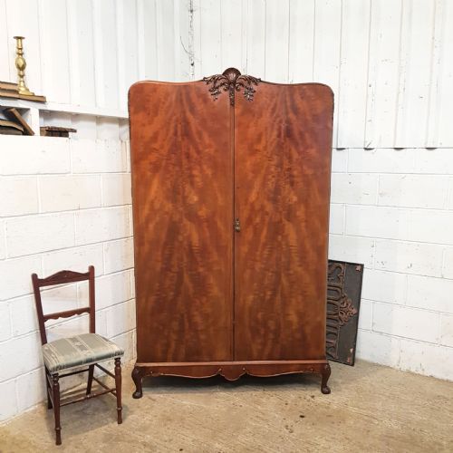Antique Mahogany Serpentine Shaped Double Wardrobe C1920