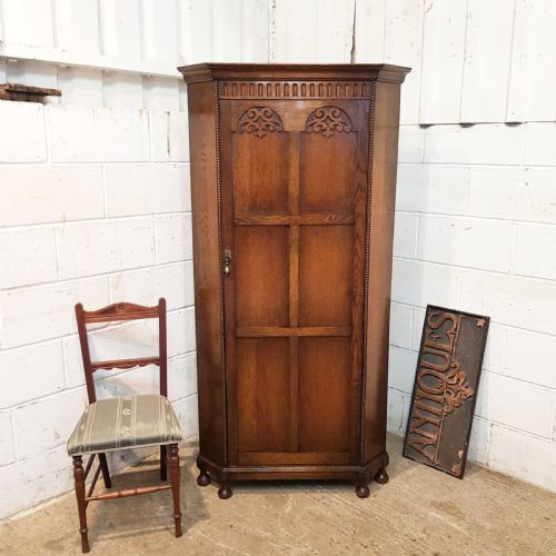 Antique Carved Oak Corner Wardrobe C1920