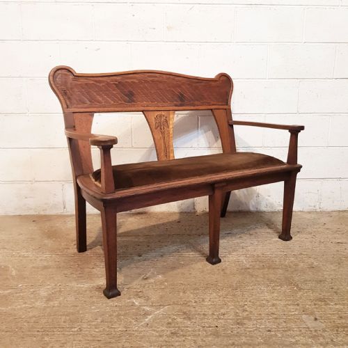 Antique Arts & Crafts Oak Hall Window Seat C1890