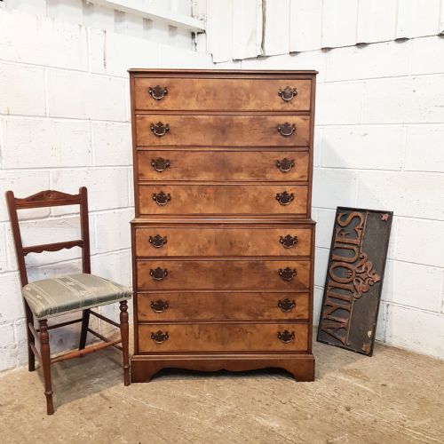 Antique Burr Walnut Chest on Chest of Drawers C1920