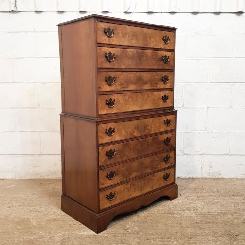 fig 1. ANTIQUE BURR WALNUT CHEST ON CHEST OF DRAWERS C1920