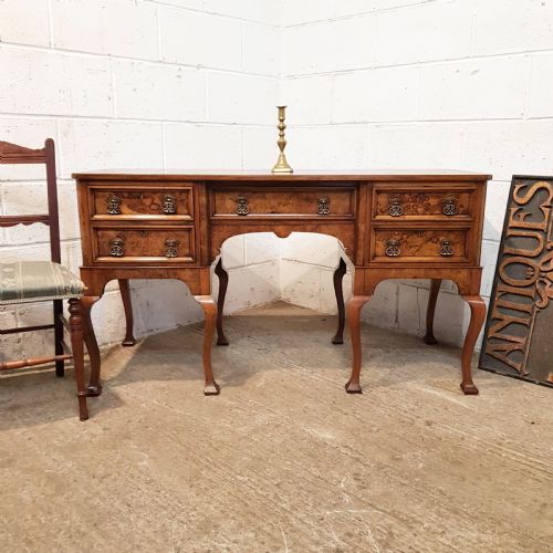 Antique Edwardian Burr Walnut Pedestal Desk C1900