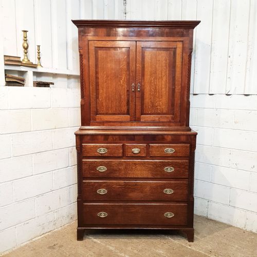 fig 1. ANTIQUE GEORGIAN OAK & MAHOGANY CUPBOARD ON CHEST OF DRAWERS C1780
