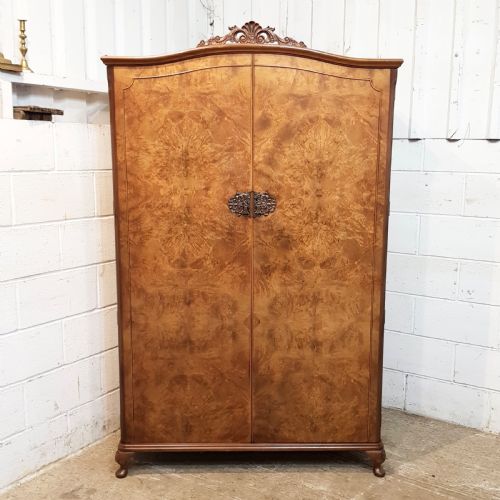 fig 1. ANTIQUE PAIR BURR WALNUT DOUBLE WARDROBES C1920