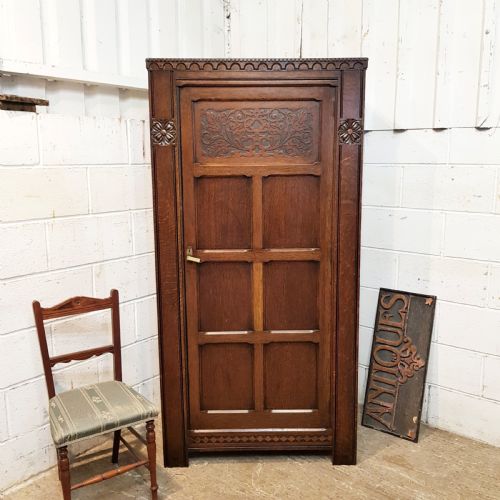 Antique Carved Oak Hall Wardrobe C1920