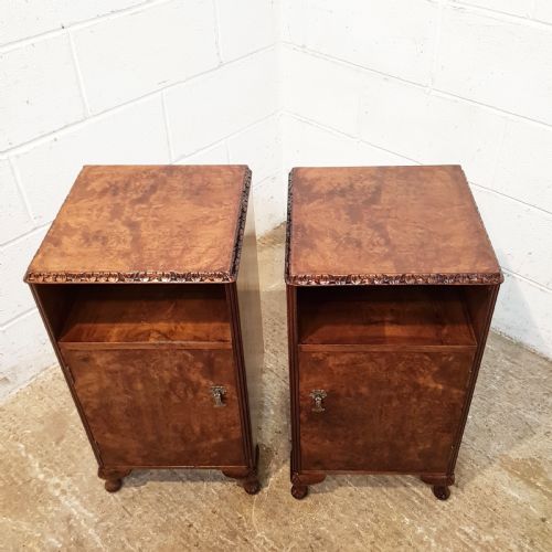 fig 1. ANTIQUE PAIR BURR WALNUT BEDSIDE CABINETS C1920