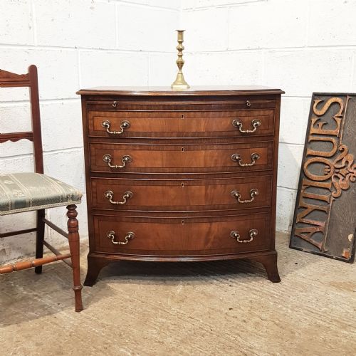 Antique Edwardian Mahogany Dwarf Bow Front Bachelors Chest of Drawers with Brush Slide C1900