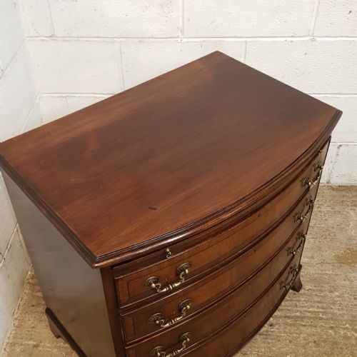 fig 1. ANTIQUE EDWARDIAN MAHOGANY DWARF BOW FRONT BACHELORS CHEST OF DRAWERS WITH BRUSH SLIDE C1900