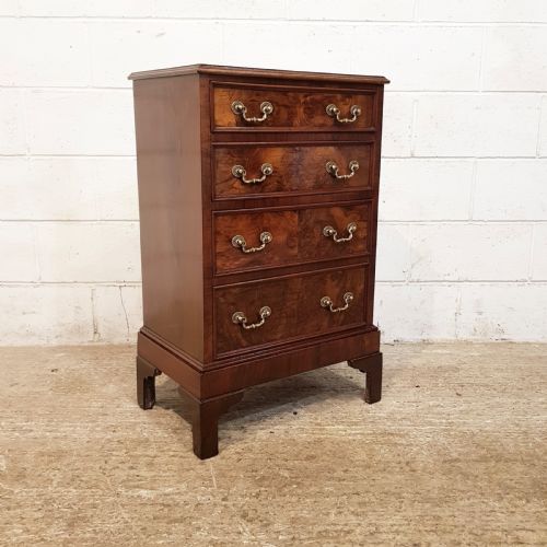 fig 2. ANTIQUE EDWARDIAN NARROW BURR WALNUT CHEST OF DRAWERS C1900