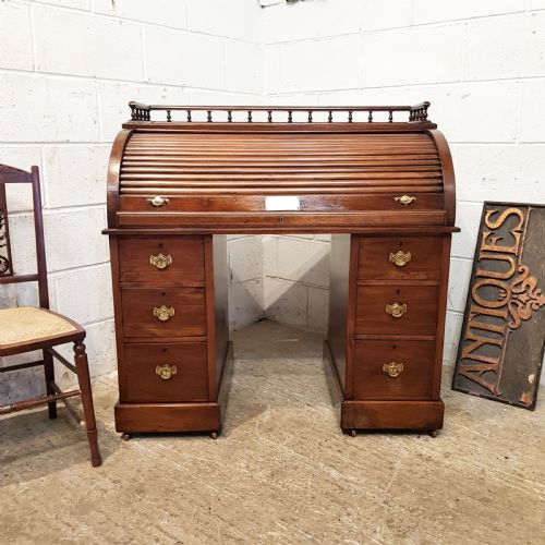 Antique Victorian Walnut Roll Top Desk C1880