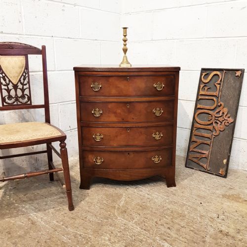 Antique Burr Walnut Bow Front Dwarf Chest of Drawers C1920