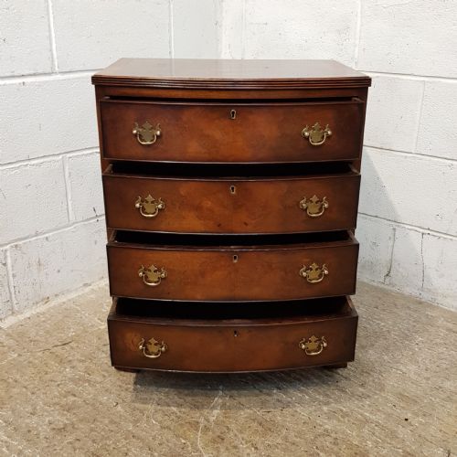 fig 1. ANTIQUE BURR WALNUT BOW FRONT DWARF CHEST OF DRAWERS C1920