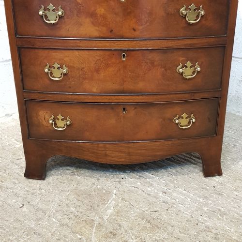 fig 2. ANTIQUE BURR WALNUT BOW FRONT DWARF CHEST OF DRAWERS C1920