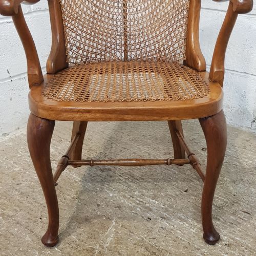 fig 1. ANTIQUE WALNUT SPLIT CANE BERGERE DESK CHAIR C1920