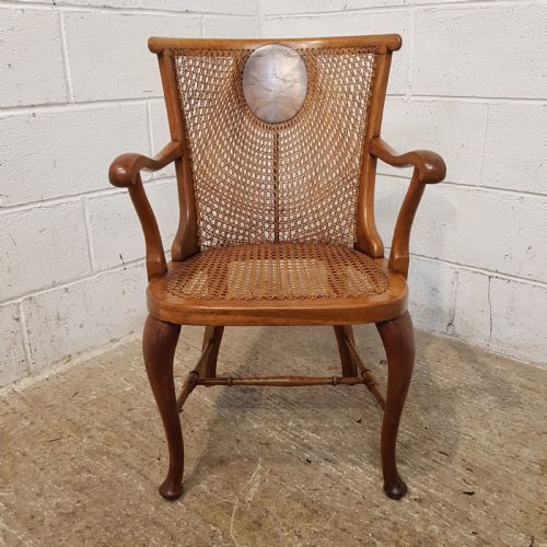 fig 2. ANTIQUE WALNUT SPLIT CANE BERGERE DESK CHAIR C1920
