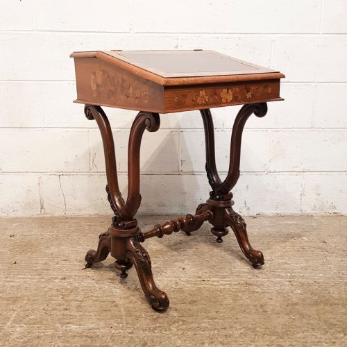 Antique Victorian Walnut and Mahogany Marquetry Writing Slope  Desk C1880