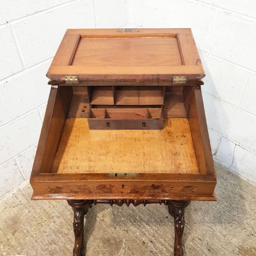 fig 2. ANTIQUE VICTORIAN WALNUT AND MAHOGANY MARQUETRY WRITING SLOPE DESK C1880