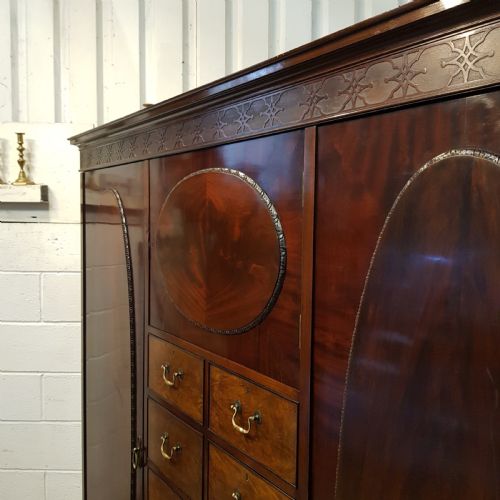 fig 2. ANTIQUE EDWARDIAN CHIPPENDALE MAHOGANY Y TRIPLE WARDROBE C1900
