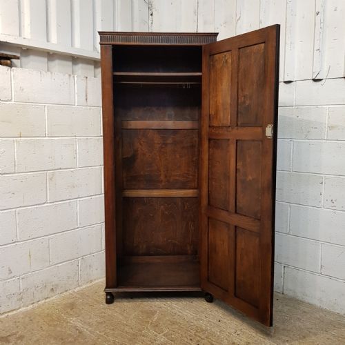 fig 1. ANTIQUE OAK LINEN FOLD SINGLE WARDROBE  C1920