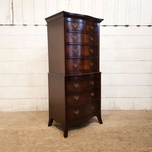 fig 1. ANTIQUE MAHOGANY SERPENTINE FRONT DWARF CHEST ON CHEST OF DRAWERS C1920
