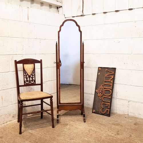 Antique Burr Walnut Cheval Mirror C1920