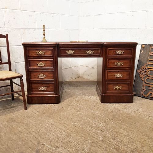 Antique Victorian Mahogany Breakfront Pedestal Desk C1880