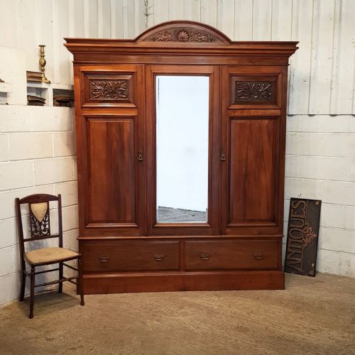 Antique Victorian Walnut Triple Wardrobe C1880