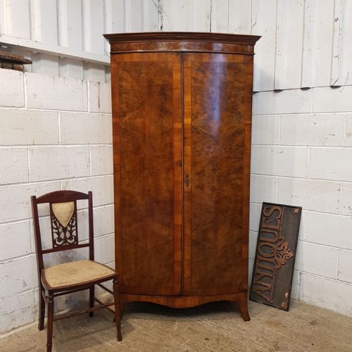 Antique Edwardian Burr Walnut Bow Front Double Wardrobe C 1900