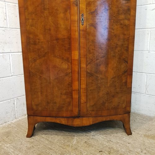 fig 1. ANTIQUE EDWARDIAN BURR WALNUT BOW FRONT DOUBLE WARDROBE C 1900