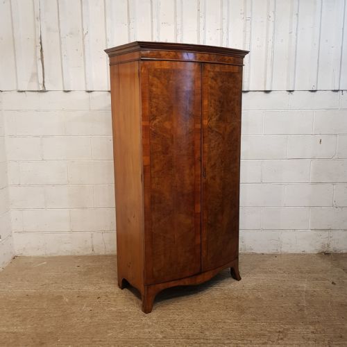 fig 2. ANTIQUE EDWARDIAN BURR WALNUT BOW FRONT DOUBLE WARDROBE C 1900