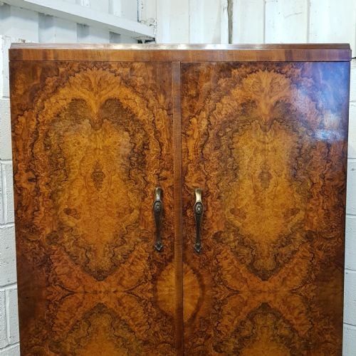 fig 2. ANTIQUE BURR WALNUT GENTS WARDROBE C1920