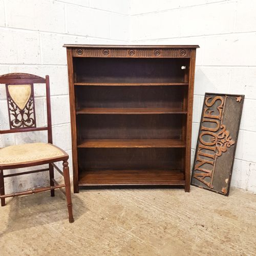 Antique Edwardian Carved Oak Open Bookcase C1900
