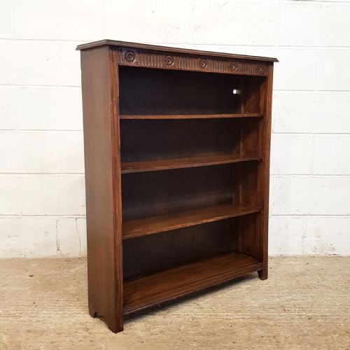 fig 1. ANTIQUE EDWARDIAN CARVED OAK OPEN BOOKCASE C1900