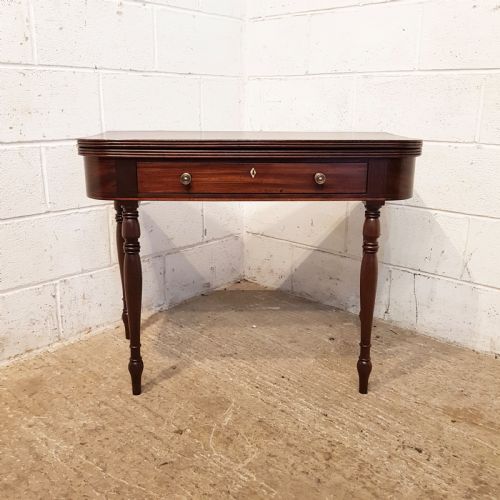 fig 1. ANTIQUE REGENCY. MAHOGANY D END FOLD OVER GAMES TABLE C1820