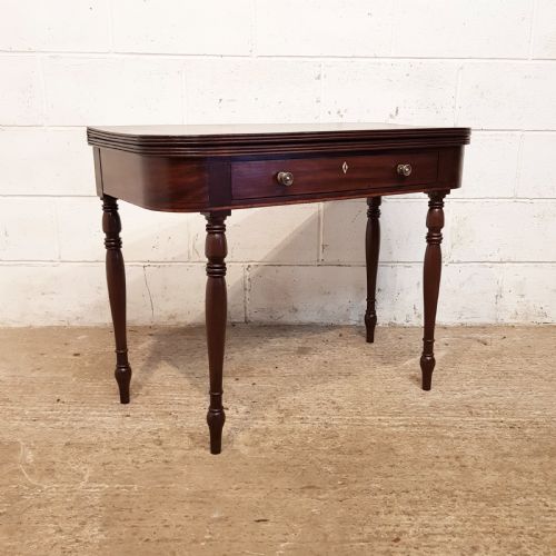 fig 2. ANTIQUE REGENCY. MAHOGANY D END FOLD OVER GAMES TABLE C1820