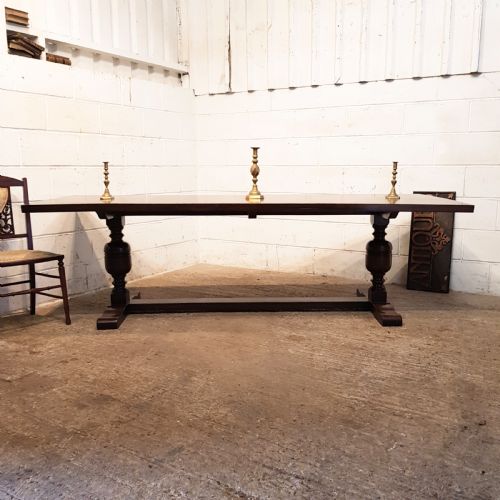fig 1. ANTIQUE 8FT LONG OAK REFECTORY DINING TABLE C1920
