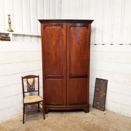Antique Edwardian Mahogany Bow Front Doubke Wardrobe C1900