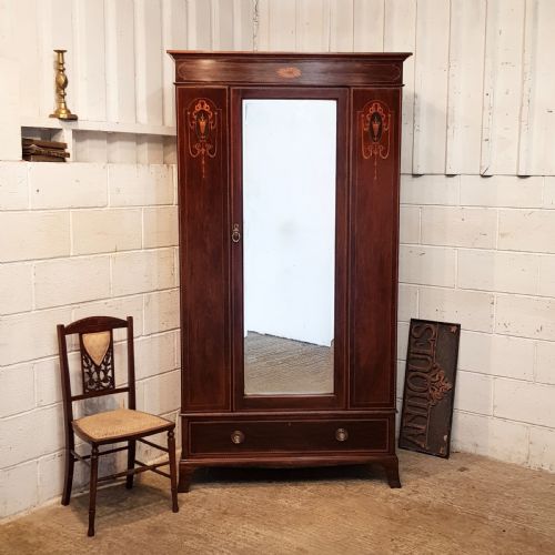 Antique Edwardian Inlaid Mahogany Single Wardrobe C1900