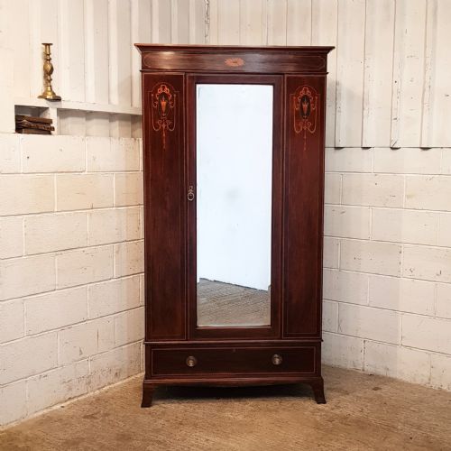 fig 1. ANTIQUE EDWARDIAN INLAID MAHOGANY SINGLE WARDROBE C1900