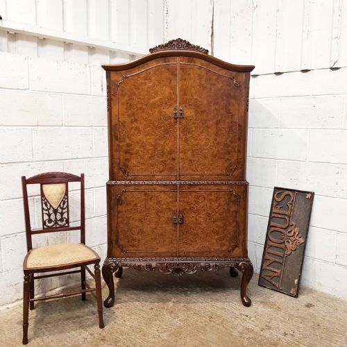 Antique Burr Walnut Cocktail Cabinet C1920