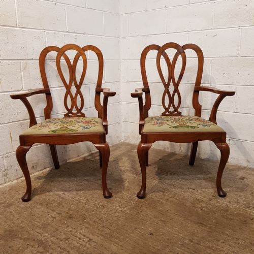 fig 2. ANTIQUE PAIR EDWARDIAN WALNUT CHIPPENDALE ELBOW CHAIRS C1900