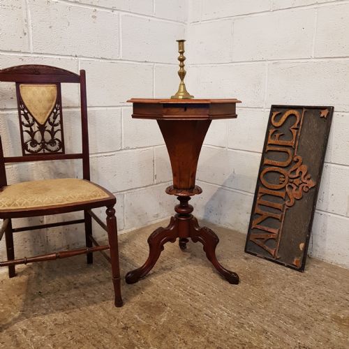 Antique Victorian Burr Walnut and Mahogany Trumpet Workbox C1880