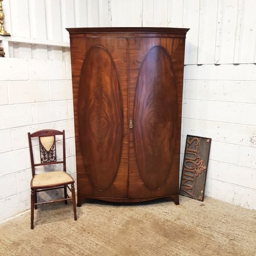 Antique Edwardian Bow Front Mahogany Doubke Wardrobe by Waring & Gillows C1900
