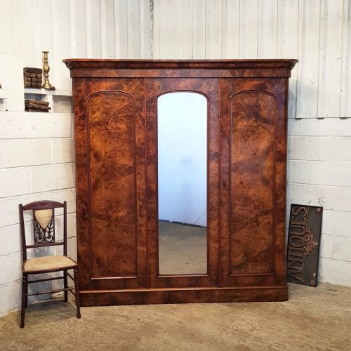 Antique Victorian Burr Walnut Triple Ward Obe  C1880