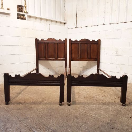 Antique Pair Edwardian Georgian Joined Oak Single Beds C1900