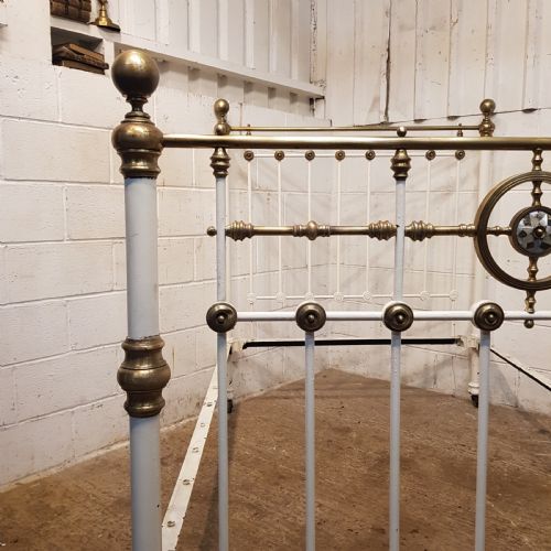 fig 1. ANTIQUE VICTORIAN PAINTED & BRASS DOUBLE BED WITH MOTHER OF PEARL C1880