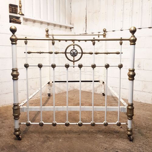 fig 2. ANTIQUE VICTORIAN PAINTED & BRASS DOUBLE BED WITH MOTHER OF PEARL C1880