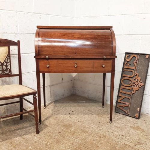 Antique Edwardian Mahogany Cylinder Bureau C900