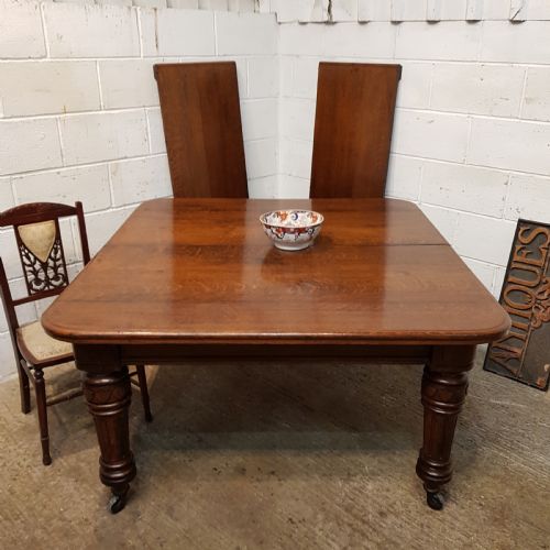 Antique Victorian Oak Wind Out Extending Dining Table C1880