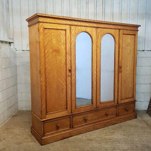 Antique Victorian Satinwood Four Door Wardrobe by Heals & Son C 1880